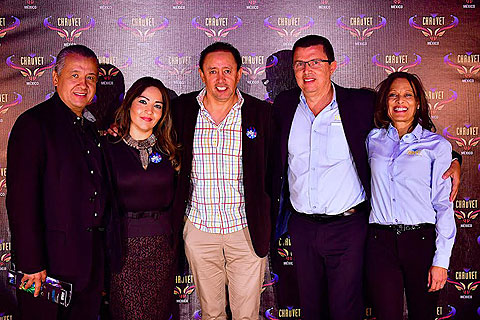 Carlos Zamora de Martino, general manager of Chauvet Mexico; Daniel Pérez Carrillo and Alma Delia Reyes Villegas of Kassthelm, Albert Chauvet and Berenice Chauvet at the grand premiere ceremony