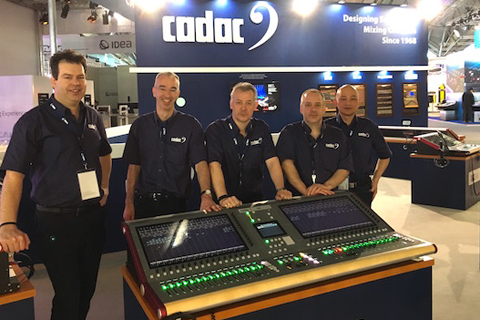 The new Cadac CDC seven and the booth team: Nick Fletcher director of R&D, James Godbehear marketing manager, Peter Hearl senior software architect, Rob Hughes European technical sales manager and David Kan, general manager