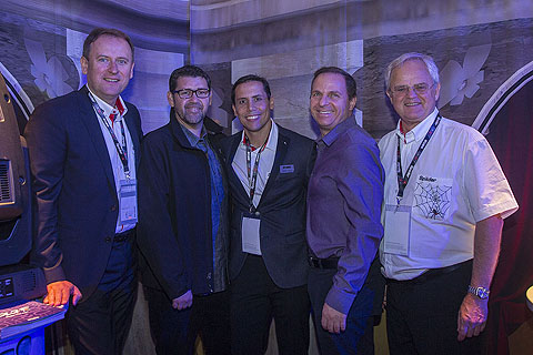 Josef Valchar (CEO Robe); Enrique Patiño (commercial director at Showco), Guillermo Traverso (Robe regional sales manager for Latin America), Enrique Lask (CEO of GTM Holdings) and Harry von den Stemmen (sales director for Robe)