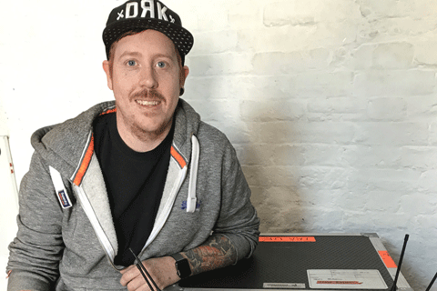 The Raven Age bass player Matt Cox with the band’s Qu-SB digital mixer and AR84 AudioRack