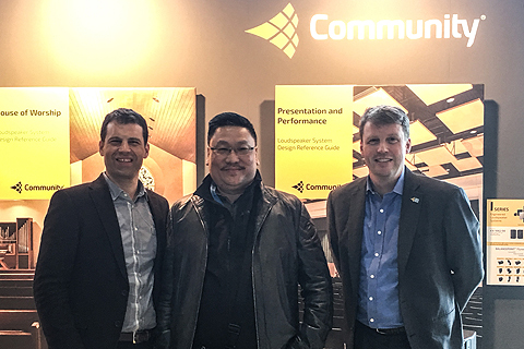 Koen Claerbout, CEO Audioprof Group International; Cunario Suriya, CEO PT. Goshen Swara Indonesia; Kim Muurholm Juergensen, sales manager APAC, Community