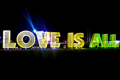 The RGBA WELL Fit uplighters were programmed to change colours during the festival