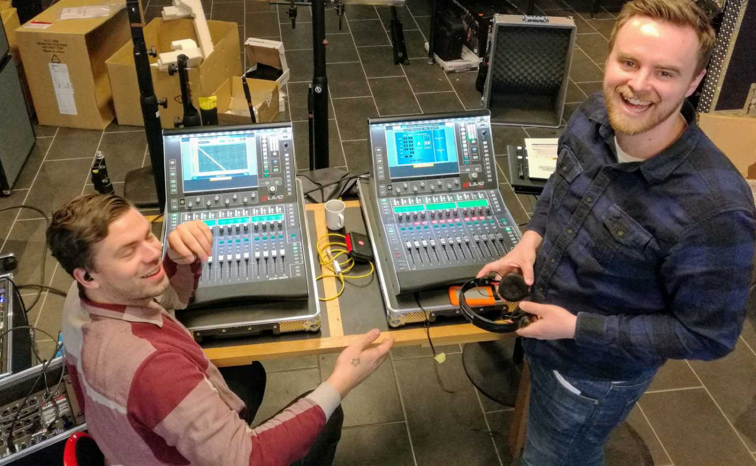 Steven Grant Bishop (monitors for Sondre Justad), and Jonas Kristoffersen Alfhei (FOH for Kitfai and BAYA).