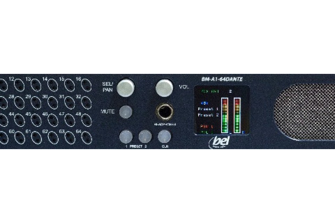 The BM-A1-64DANTE is an Audio-over-IP audio monitoring solution