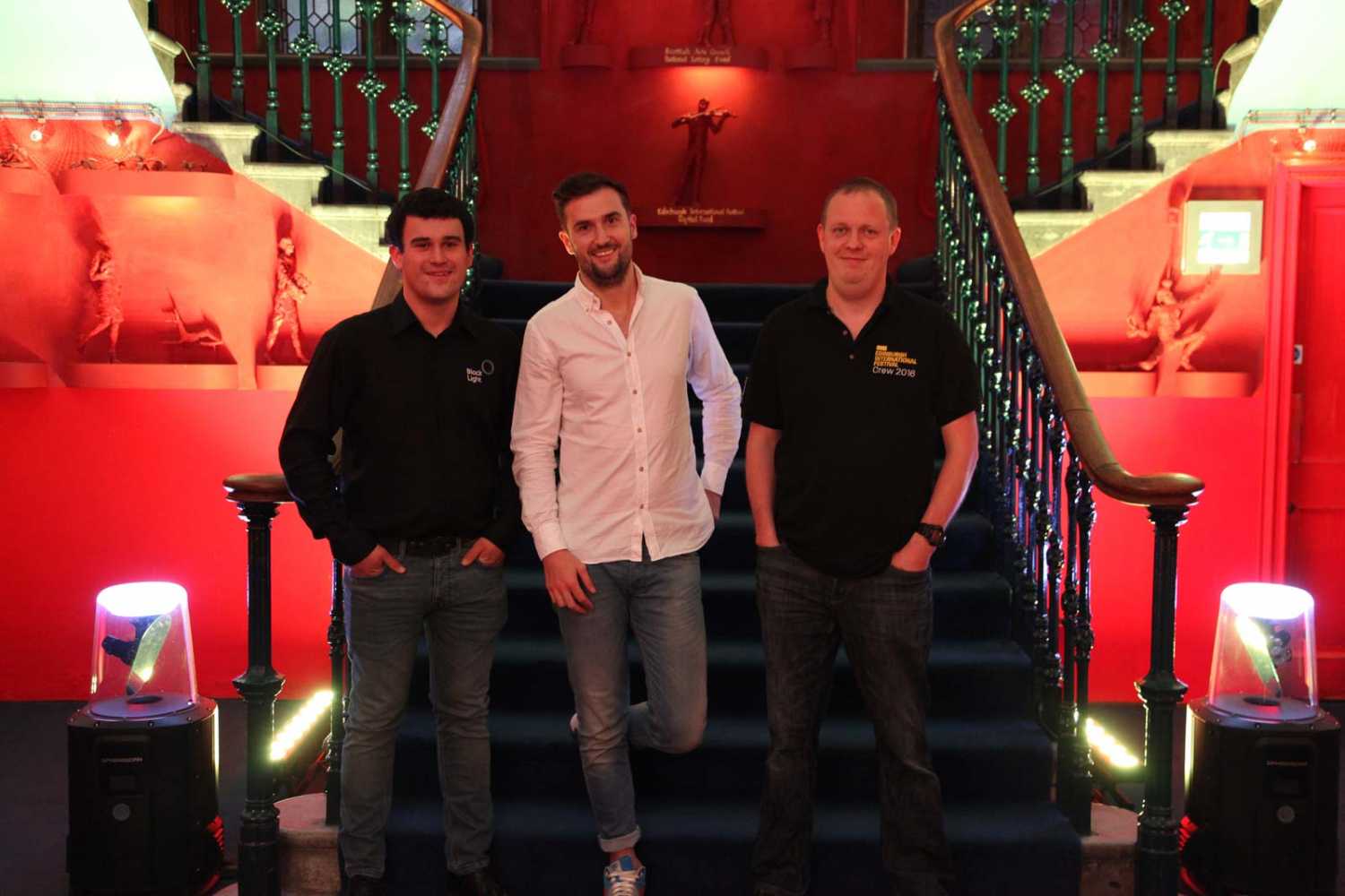 Paul De Luca (hire manager at Black Light), Grant Anderson (lighting designer at GXL Designs) and Paul Claydon (head of lighting at Edinburgh International Festival)