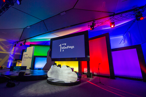 The set design was inspired by Microsoft’s famous coloured windows (photo: Louise Stickland)