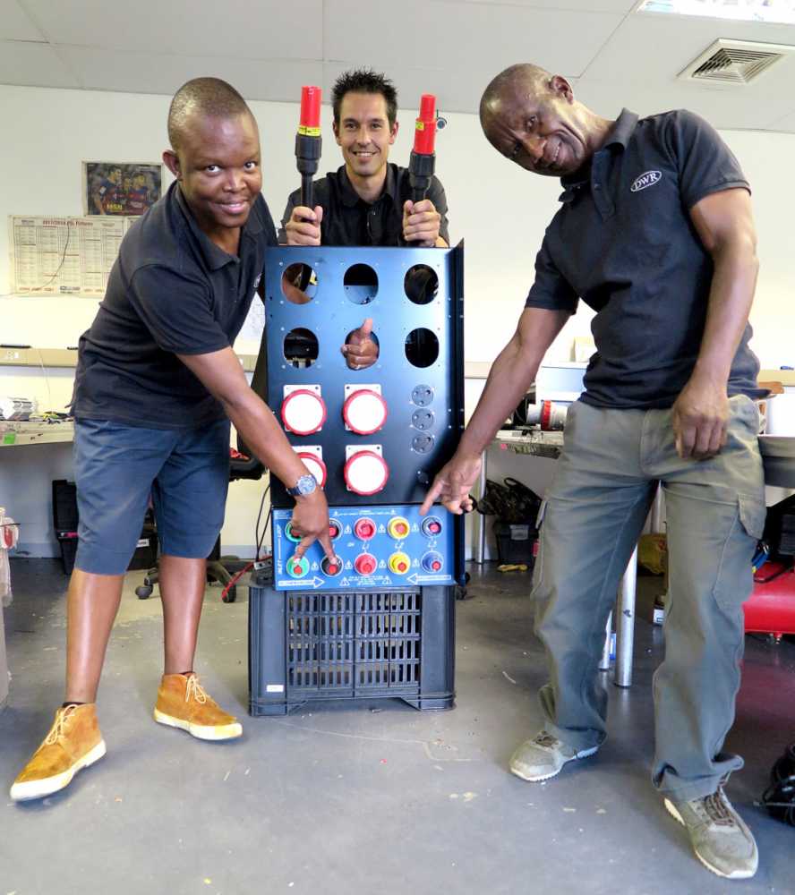 DWR's Goodwin Gaidie, Robert Izzett and Phillie Maepa, head of the cabling department