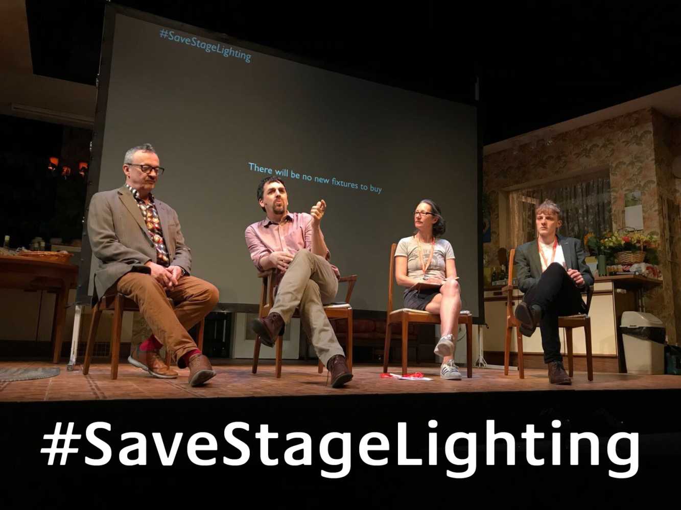 Adam Bennette, Rob Halliday, Paule Constable and Robbie Butler talk at the National Theatre