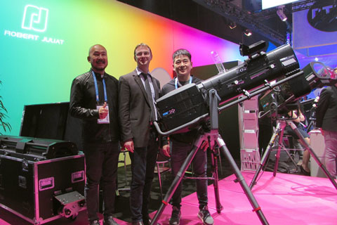 MediaVision’s Joe Thanaruch, Robert Juliat CEO François Juliat and Joe Norasate Somboonwong of Lightsource at Prolight+Sound 2018