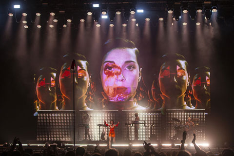 St Vincent play Roskilde, with lighting designed by Meagan Metcalf, operated by Megan Dougherty (photo: Louise Stickland)