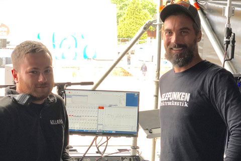 Daniel Fathers and Kenny Kaiser, systech and FOH engineer for The Killers