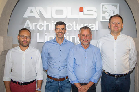 L-R: David Orsag (general manager of Robe Lighting), Tim Van Den Eede (divison director for Anolis), Peer Oestergarrd (sales director for Anolis) and Josef Valchar (CEO Robe Lighting)