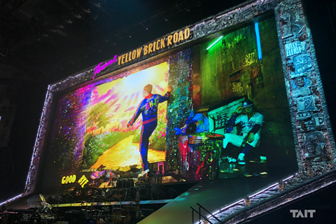 The stage is set with a massive LED screen built by TAIT