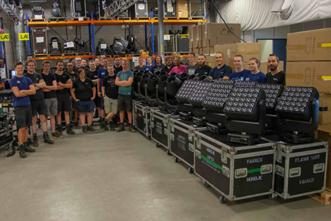 The Ampco Flashlight Rentals team with some of their newly purchased Ayrton Ghibli and Ayrton MagicPanel FX fixtures