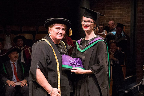 Clarie Middleton awards the first Rose Bruford College degree to Rebekah Greenwood