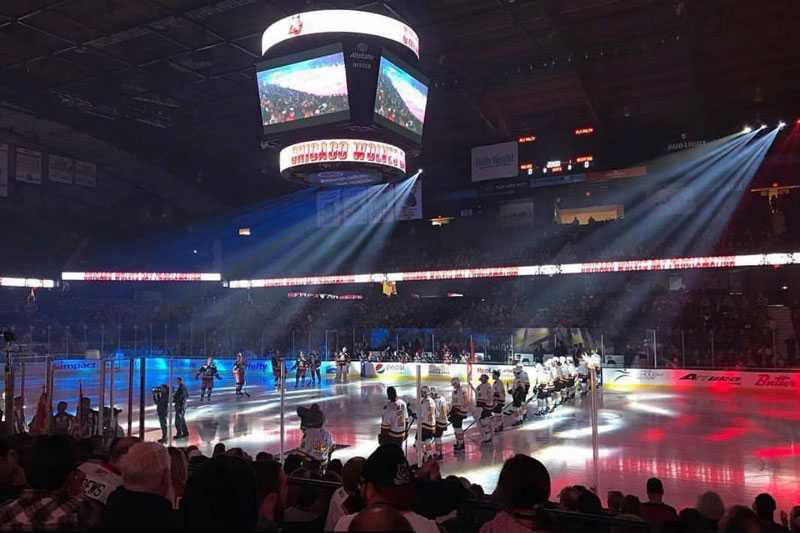 The pregame features a dynamic, fast-moving lighting and pyro show