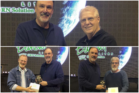 From left: Bandit chair Michael T. Strickland presents awards to Leonard Cox, Andy Knight and Matt King