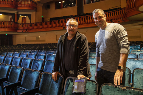 Thalia Theatre’s head of lighting Karoly Bodon with Robe Hungarian distributor AVL Trade’s Csaba Csanádi