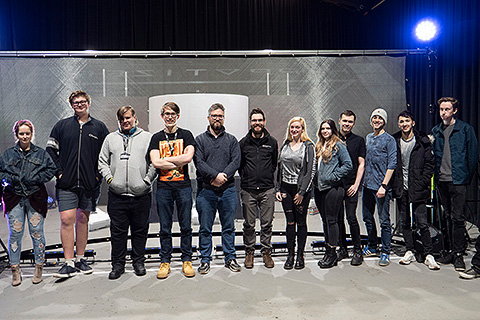 Lanz Short and Graham Thorne line up with Backstage Academy students