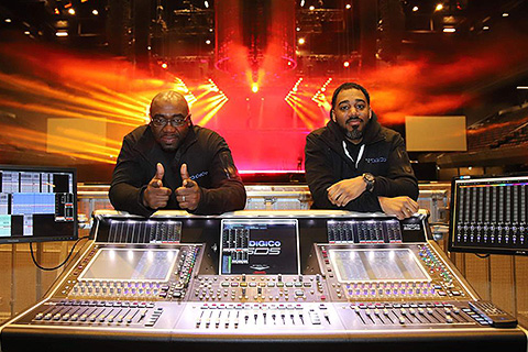 Monitor engineer Marlon John and FOH engineer Kevin Brown