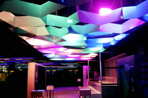 The RGBW fixtures were used to create patterns of shadows and brightness