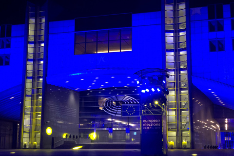 Bathed in blue: the European Parliament building