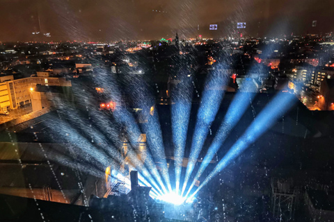 The occasion was highlighted with an outdoor lighting spectacle