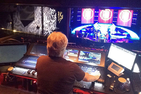 Hog lighting consoles were networked for the lighting, lasers and media servers’ video content