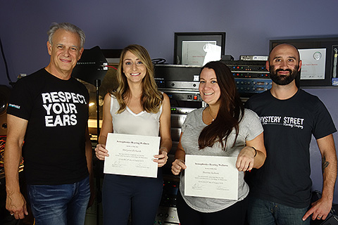 Sensaphonics president, Dr. Michael Santucci; Dr. Margaret Richards, Dr. Shawna Jackson and Joe Tessone, owner of Mystery Street Recording Company