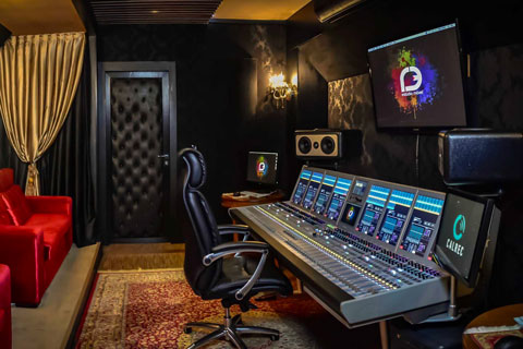 The truck is set up for mixing and recording music