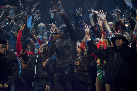 Singing in the rain at the O2 Arena, London
