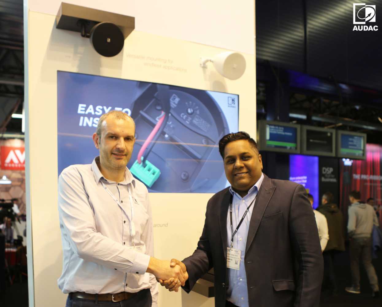 Mark Asselberghs, Audac’s International sales director, and Puneet Kumar Kain, national product manager at Sennheiser