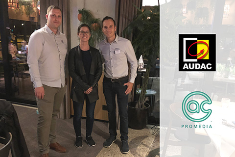 Bart Vandermot, sales executive at Audac; Sarah Lima, A/V brand manager at A.C. ProMedia and Audac CEO Tom Van de Sande