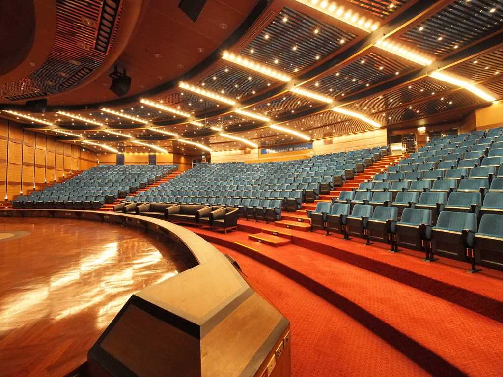 the multi-purpose auditorium hosts conferences, press events, presentations and live music
