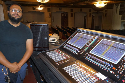 Warner Grand Theatre FOH engineer Victor Prudeaux at the venue’s new DiGiCo SD12 console