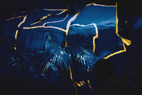 The five-minute thunder and lightning show at the exhibit builds up for the first four minutes