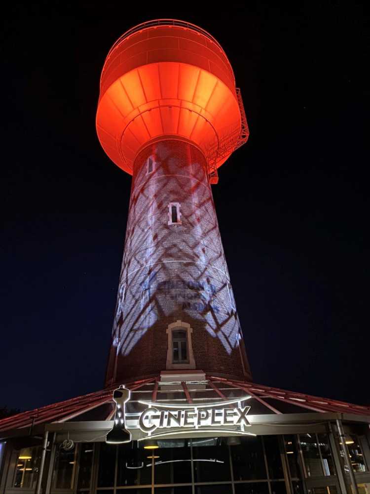 The water tower recently received a dynamic nighttime illumination courtesy of Elation Professional luminaires