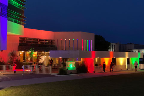 The impressive lighting display covered the entire length of the building