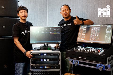 MI-Engineering's Attapol Praisri (left) and a senior product specialist with their new Powersoft products