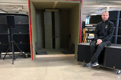 CT Northern Europe’s Ola Bigélius next to the company’s ‘boombox’ where all loudspeakers are measured after being used on an event