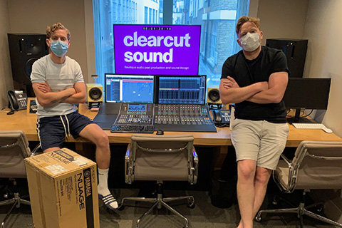 Clearcut's Charlie Cooper and James Clark with the Nuage installation in Studio 2 (photo: James Clark)