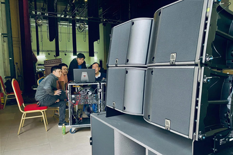 The installation features the new K3 line source array