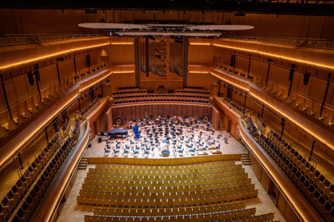 The new fixtures are rigged in the 1,200 seat Fartein Valen concert hall (photo: Louise Stickland)