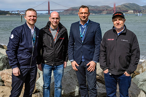 Tim Krieglstein, Skyroads, Thomas Riedel, Achim Kostron, Skyroads and Warren Jones, chief technology officer at SailGP
