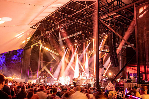 The two main hangs at the Peach Stage each comprised 12 Panther line array loudspeakers