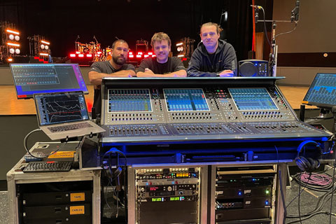 Worley Sound audio tech Steve Donovan, FOH engineer Sam Perrignon, and monitor engineer Jordan Tanner