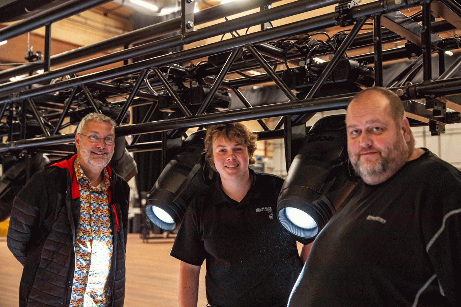 Kuno van Velzen (Controllux), Amare lighting technician Mathijs Grool and Amare stage manager Arjen Bijtelaar (photo: Louise Stickland)