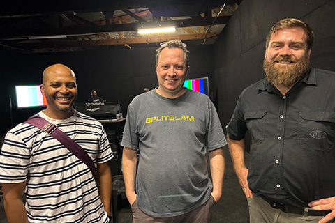 Christo Davis with Kyle Robson (DWR Distribution) and Alistair Kilbee (Gearhouse Splitbeam)