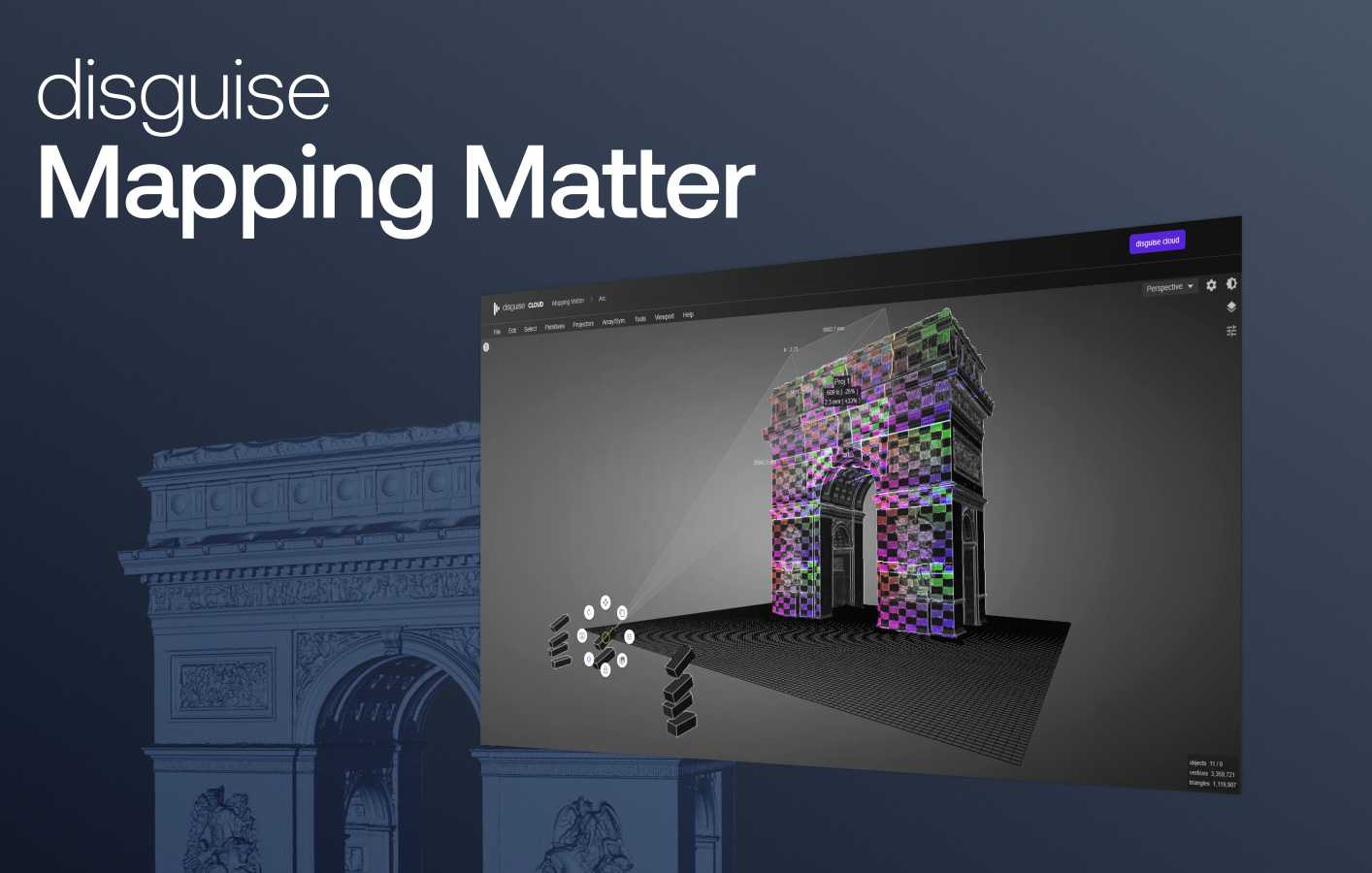 All projection-mapped visuals can be previewed within a 3D digital twin of the AV installation environment