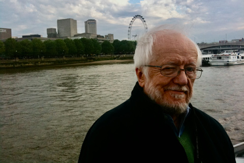 Pilbrow on the Thames in 2012, with the National in the background (photo: Robert Bell)